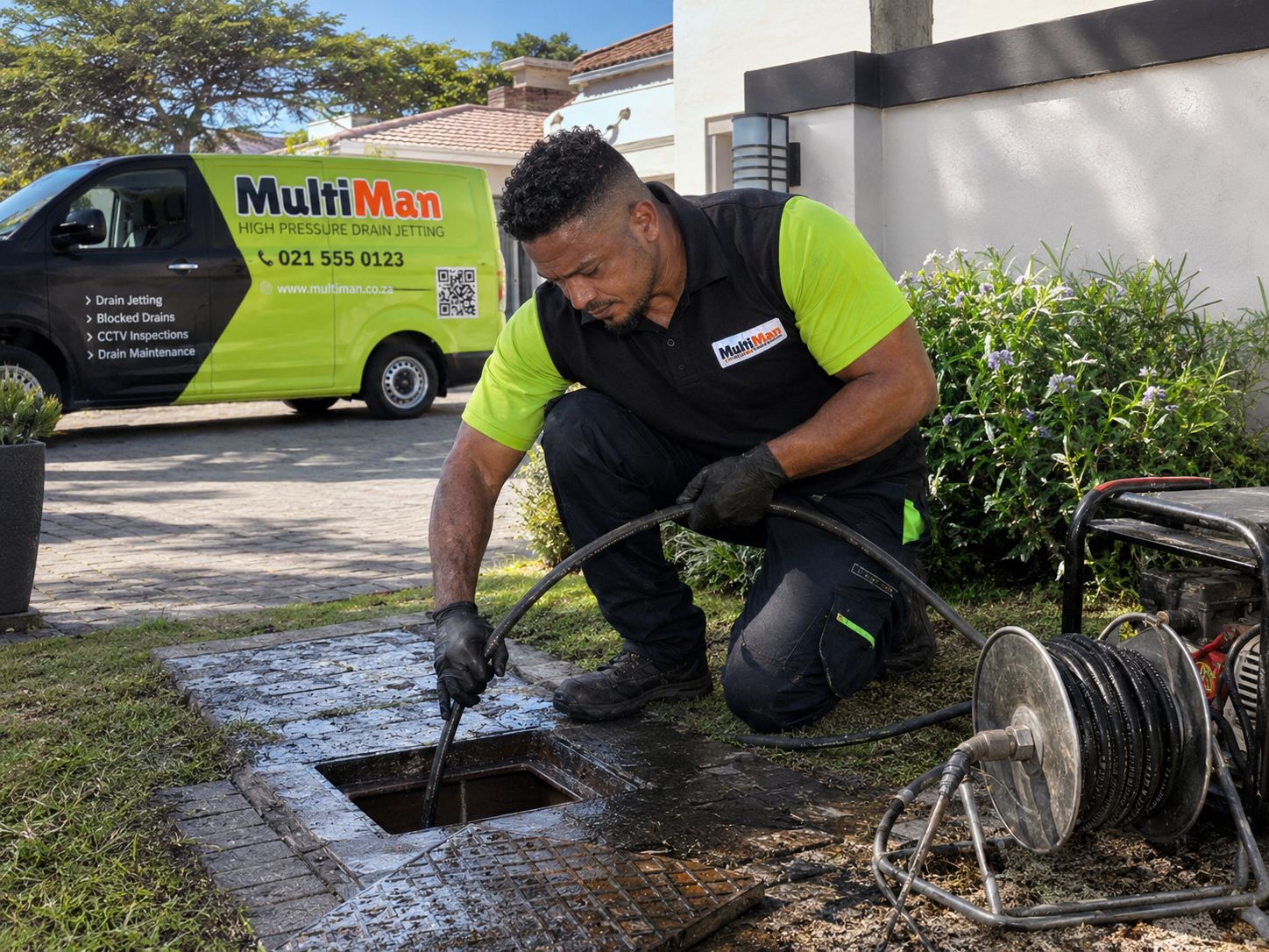 MultiMan high pressure drain jetting services in the Helderberg
